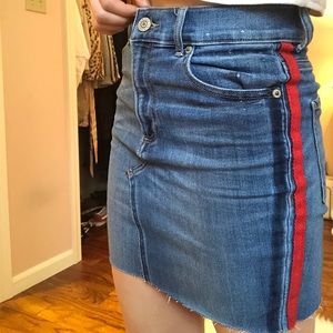 High-waisted Red & Blue Striped Jean Skirt